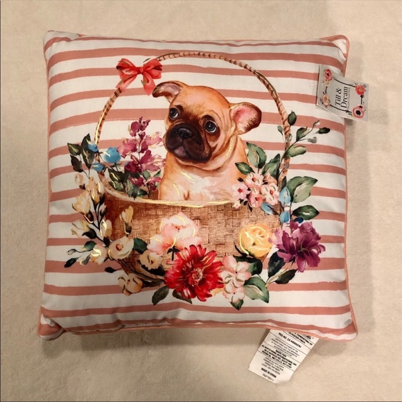 Till & Dream Striped Pug Accent Pillow NWT - Picture 1 of 4